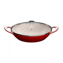 Caçarola 30cm Baixa Vermelho Com Tampa De Vidro Fundo Indução